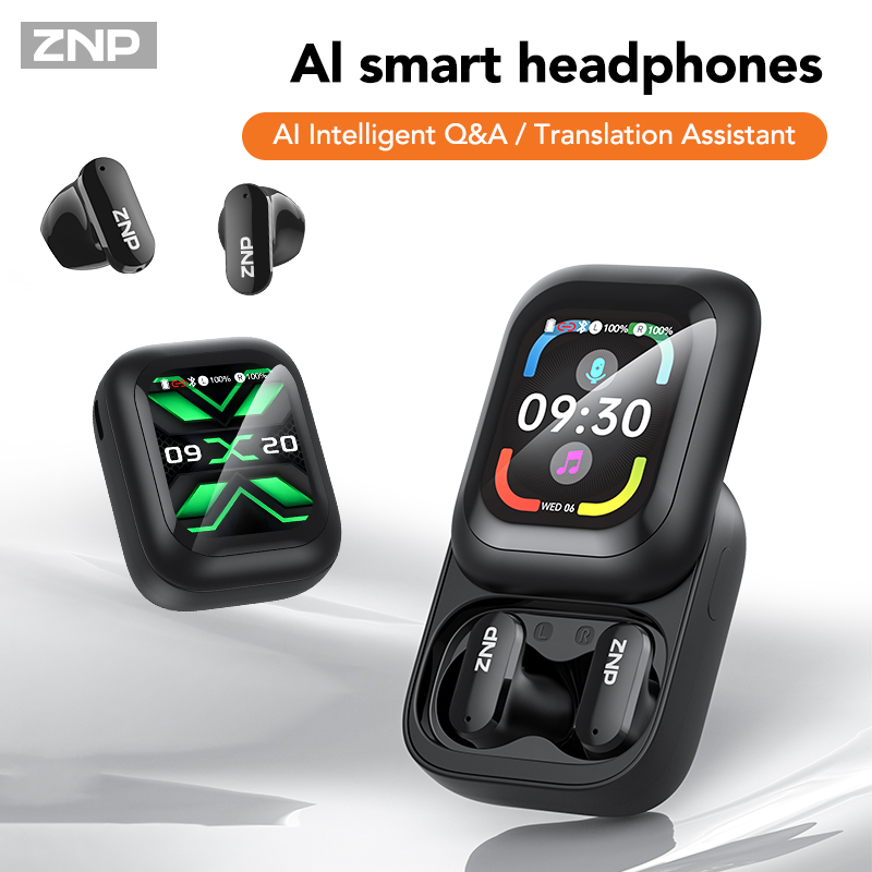 Earphones - ZNP N04 TWS ワイヤレスイヤホン。タッチスクリーン、Bluetooth、AI翻訳機能を搭載。快適な装着感で、ノイズキャンセリング機能付き。
