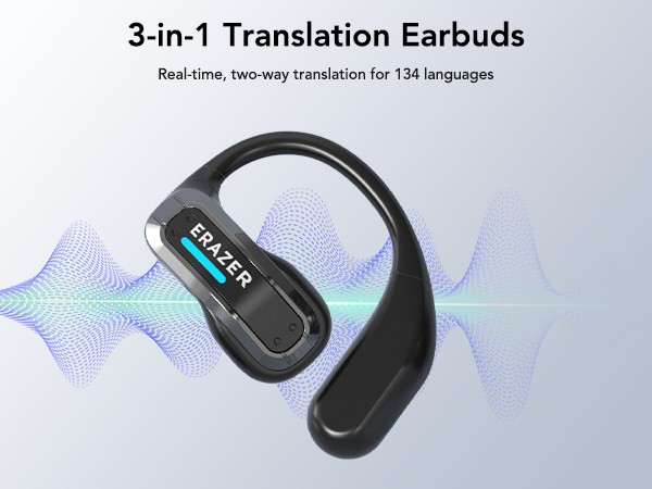 Earphones - ERAZER X8：リアルタイム翻訳機能付きヘッドホン。マイク内蔵、ワイヤレス、低遅延、高音質通話、防水、スポーツ向け、Bluetooth対応。
