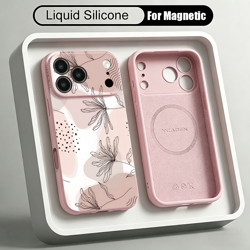 Liquid Silicone Magnetic Phone Case - シンプルな柄の液体シリコン製マグネット式iPhoneケース iPhone 17 Pro/16/15/14/13 Pro Max用