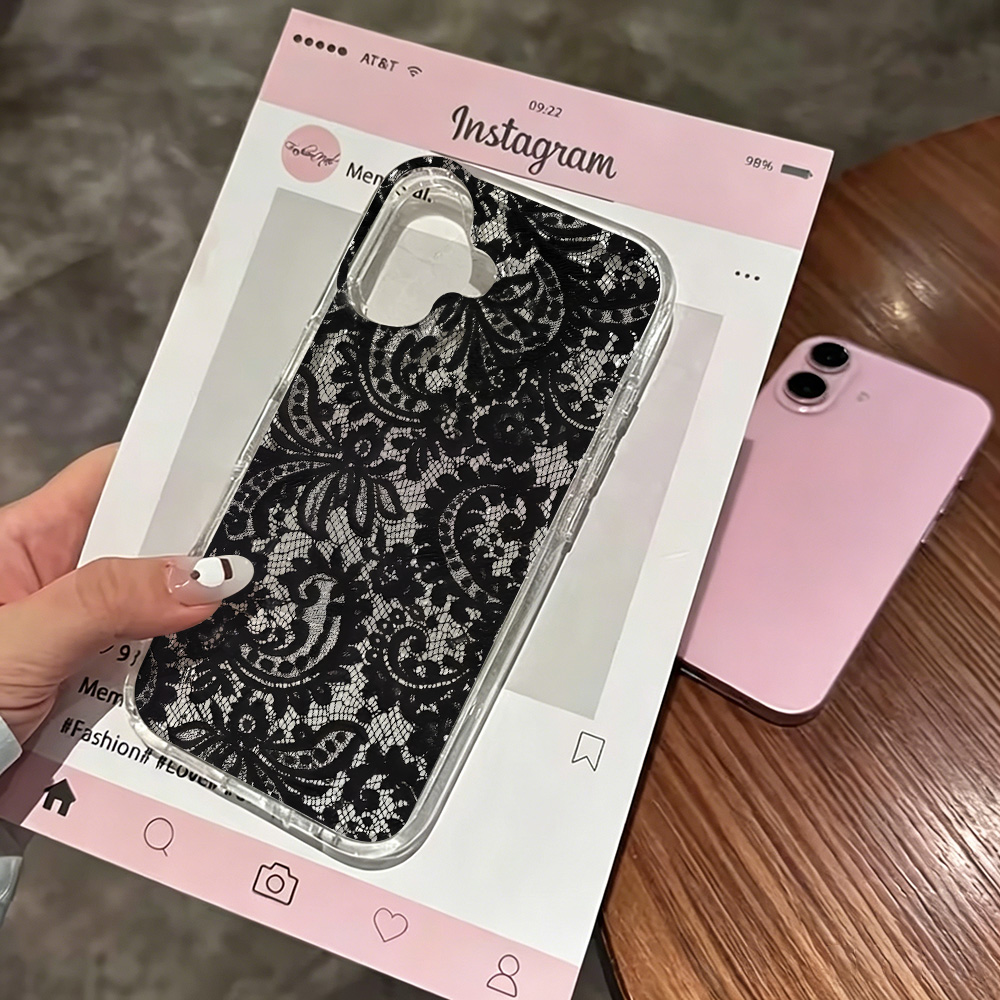 Clear Shockproof Bumper Case - レースフラワー柄INSクリアスマホケース iPhone 17 13 16 15