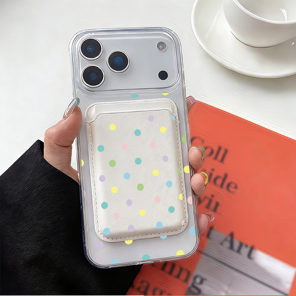 カラフルな水玉模様のMagsafe対応ウォレット、磁気カード - Leather Wallet Card Holder Phone Cover のレビューと価格