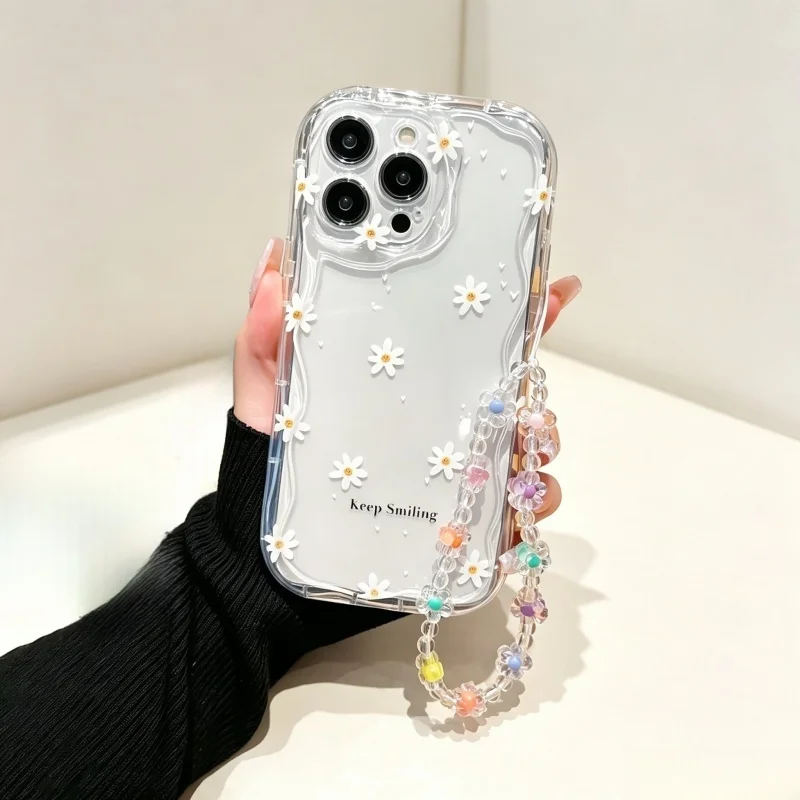 かわいい笑顔のミツバチと花のデザインが施された、Motoro - Cute Cartoon Wrist Strap Silicone Case のレビューと価格
